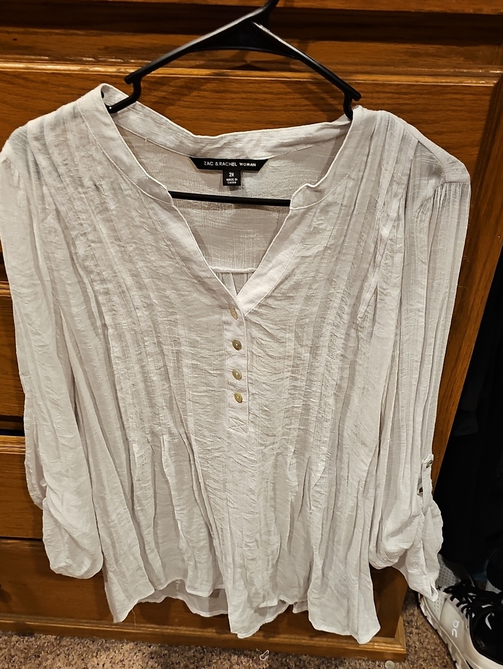 Zac & Rachel White Pintuck Button Peasant Top